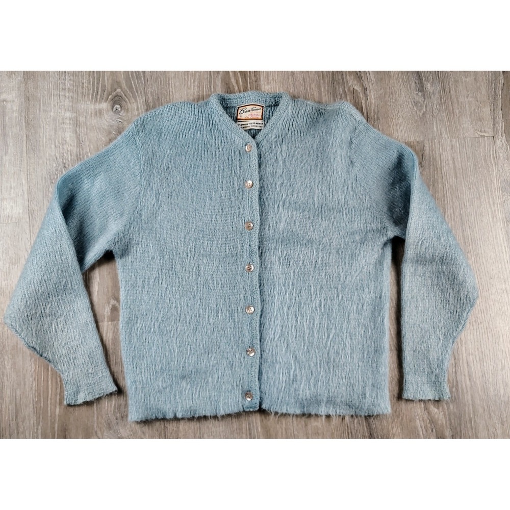 Vtg Virgin Texas Mohair Kodel Cardigan Sweater 40 Brentwood Mohrtex La Femme Blu